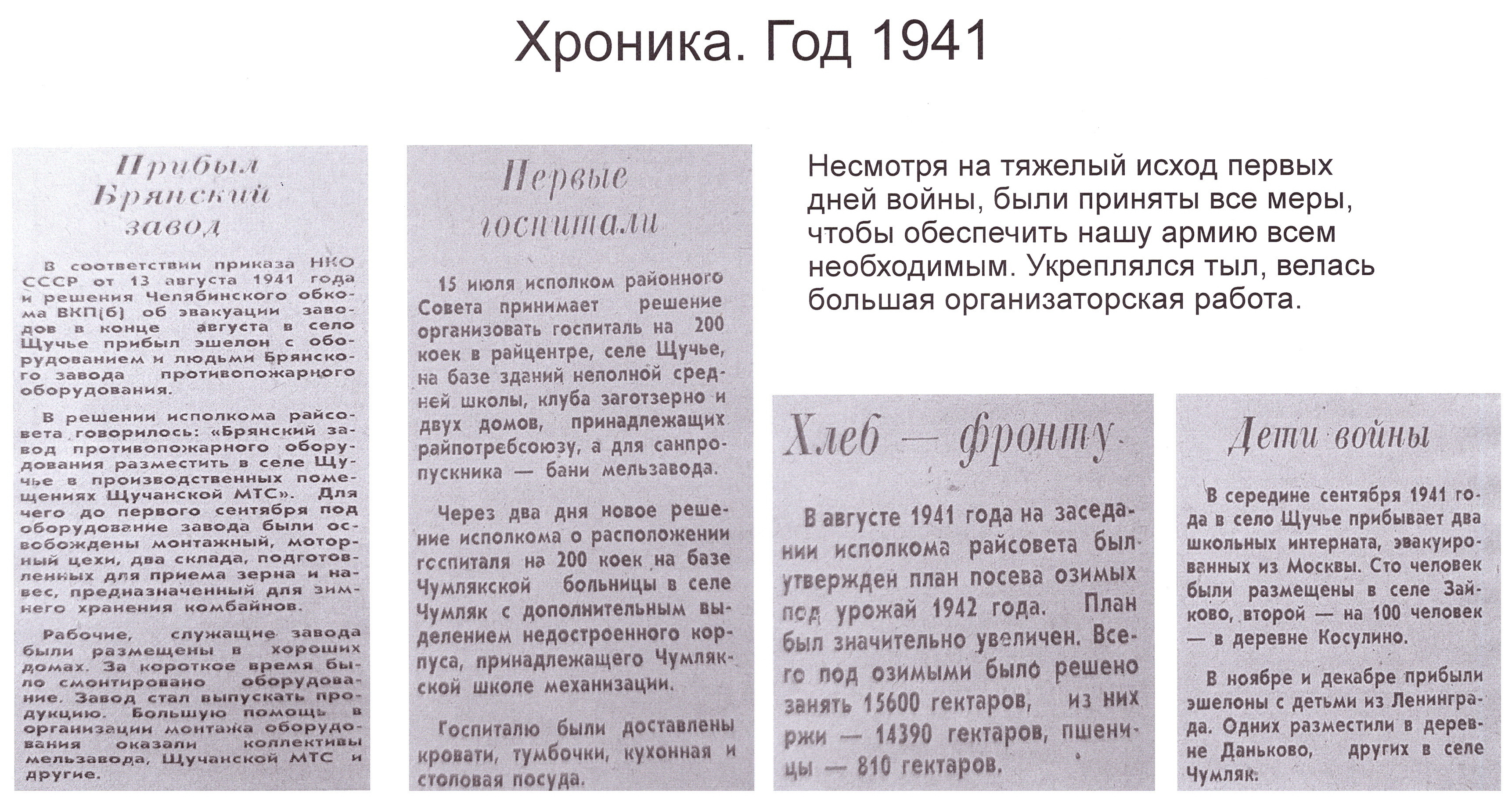 Хроника событий района в военные годы.